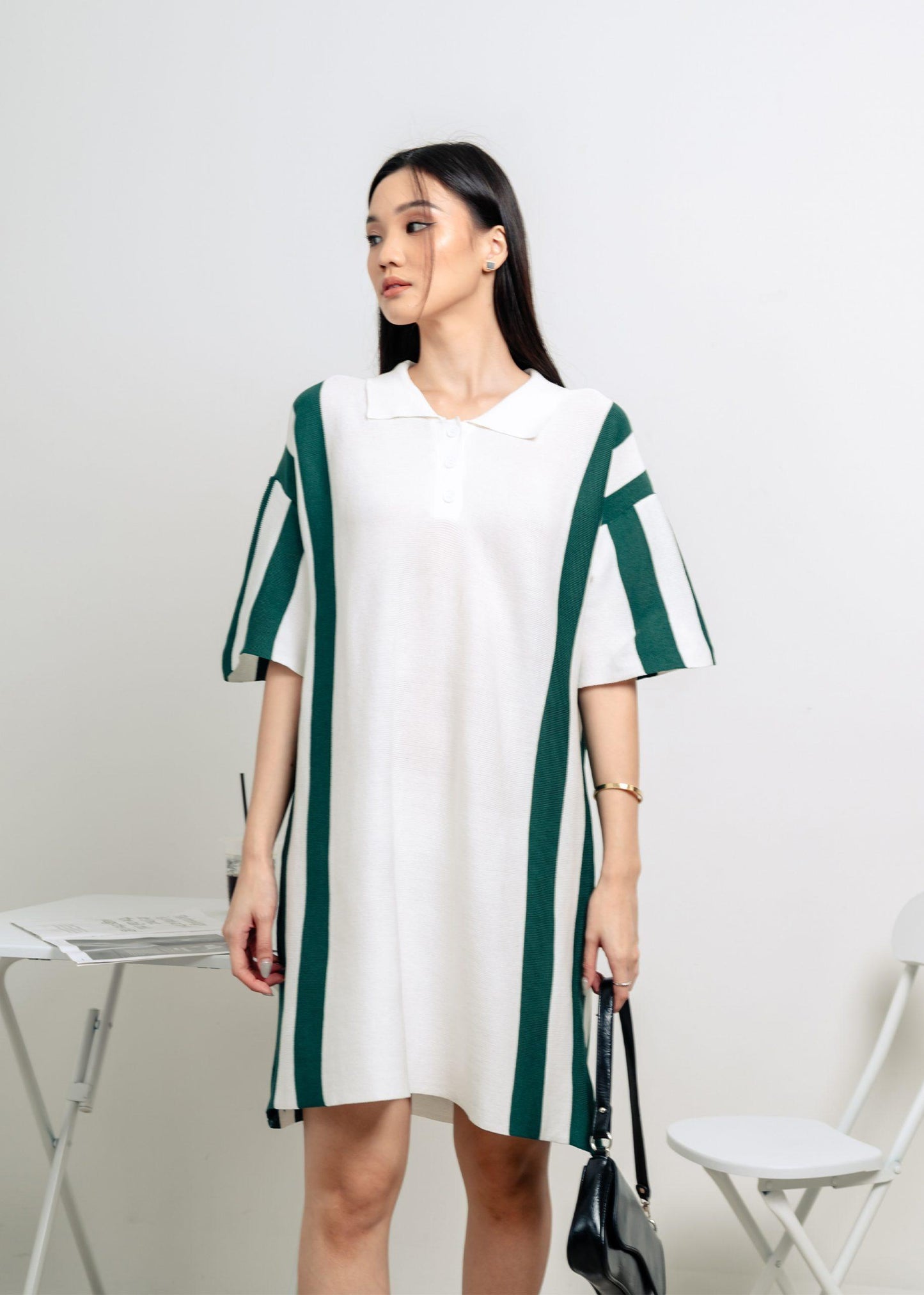 Rora Polo Knit Dress - White