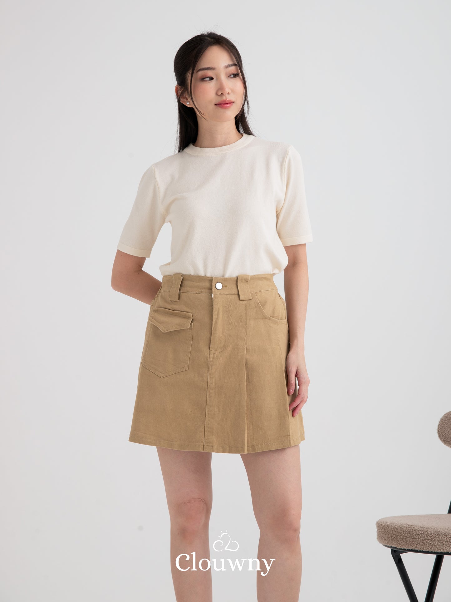 Miel Denim Skort - Khaki