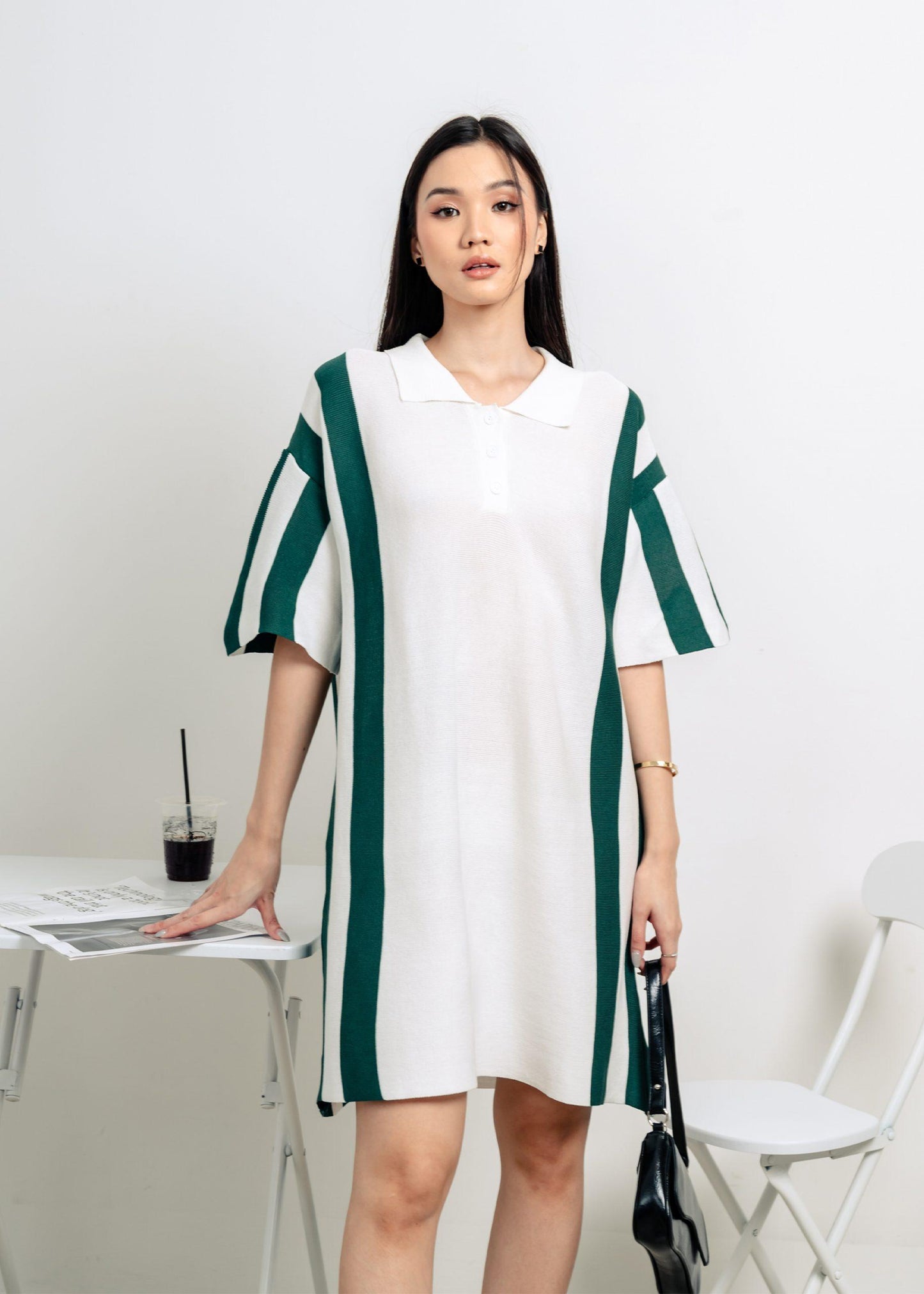 Rora Polo Knit Dress - White