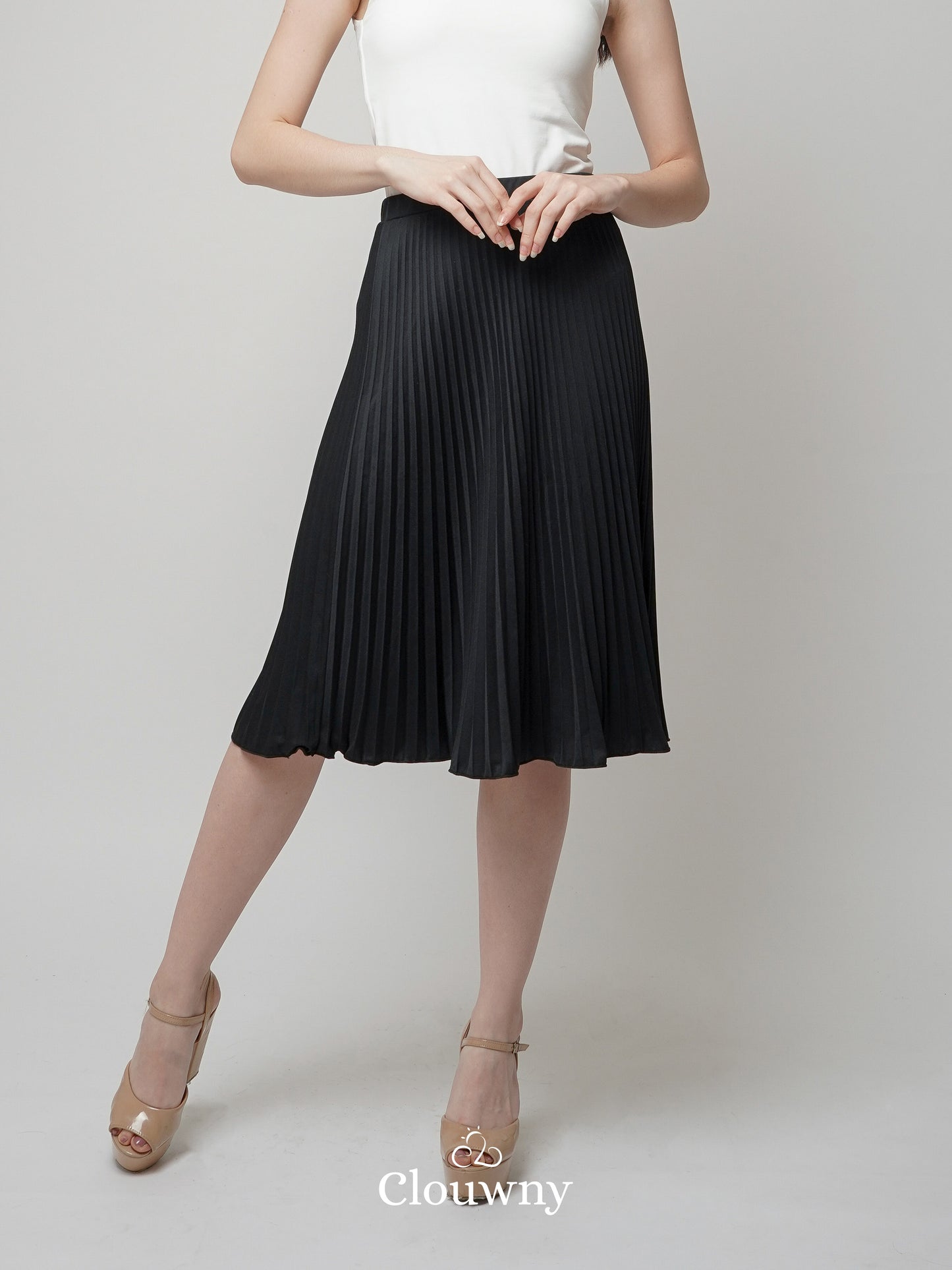 Vamos Midi Pleats Skirt - Black