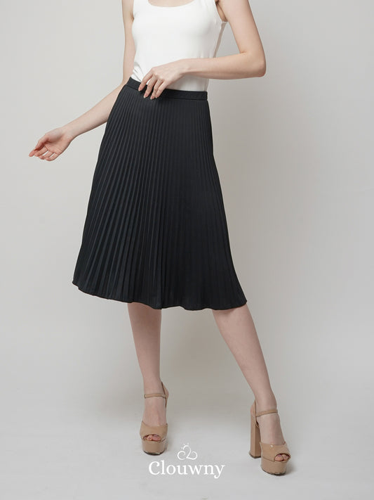 Vamos Midi Pleats Skirt - Black