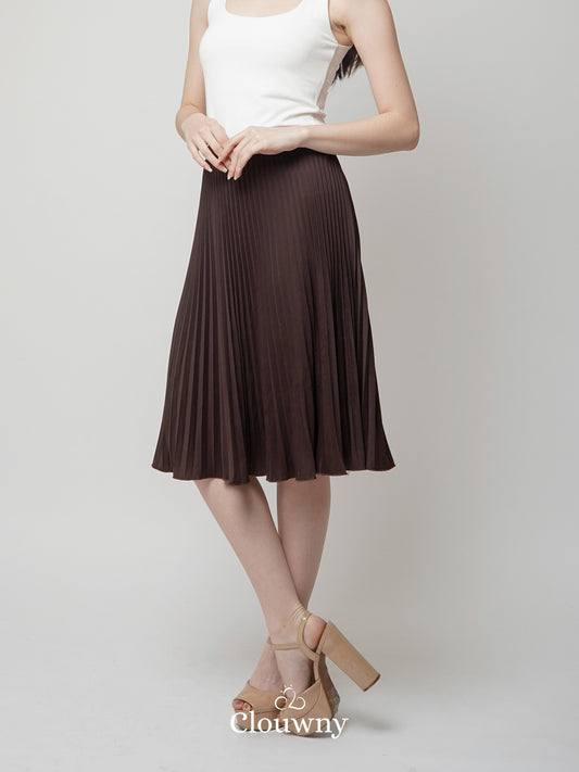 Vamos Midi Pleats Skirt - Dark Choco