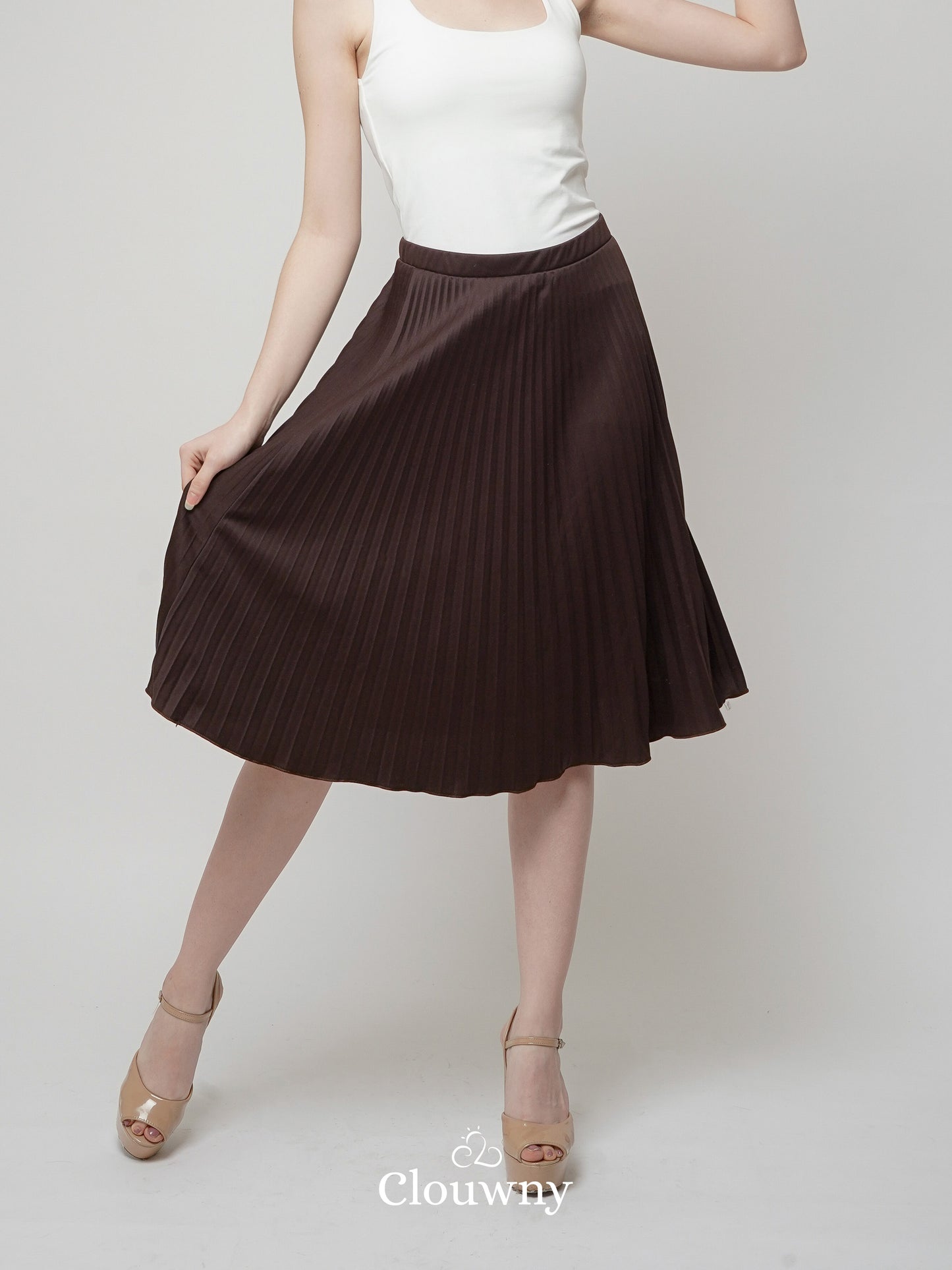 Vamos Midi Pleats Skirt - Dark Choco