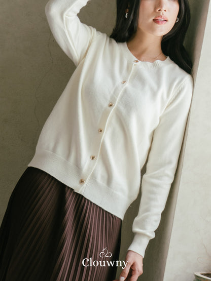 Heart Button Cardigan - Broken White