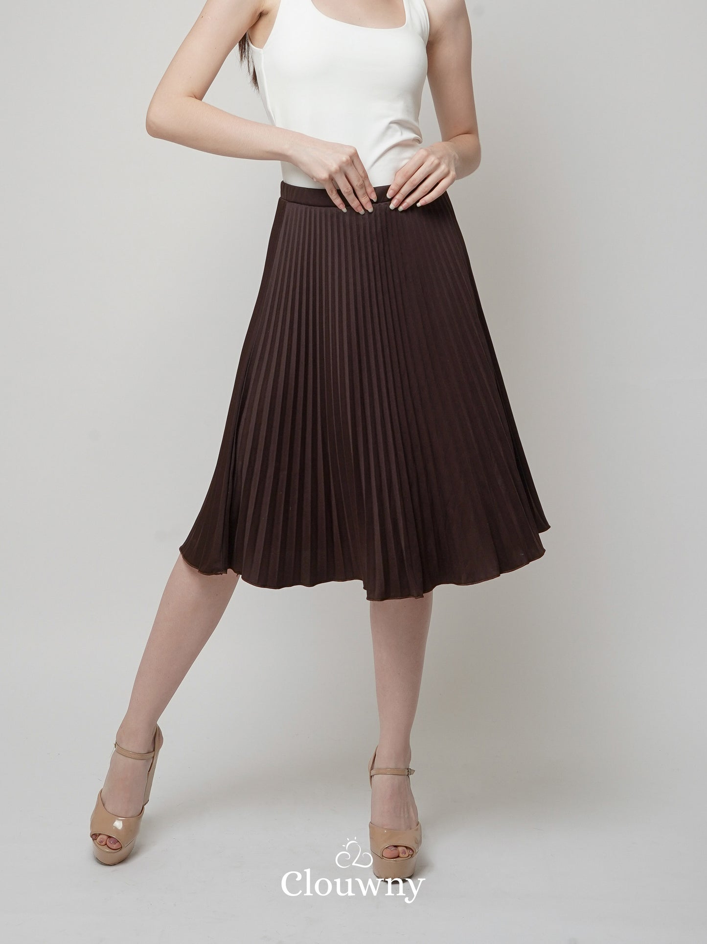 Vamos Midi Pleats Skirt - Dark Choco