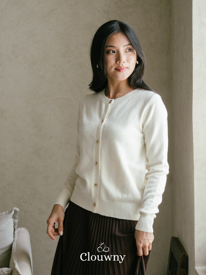 Heart Button Cardigan - Broken White