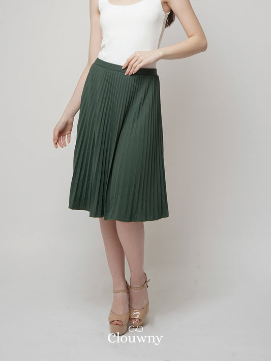 Vamos Midi Pleats Skirt - Emerald Green
