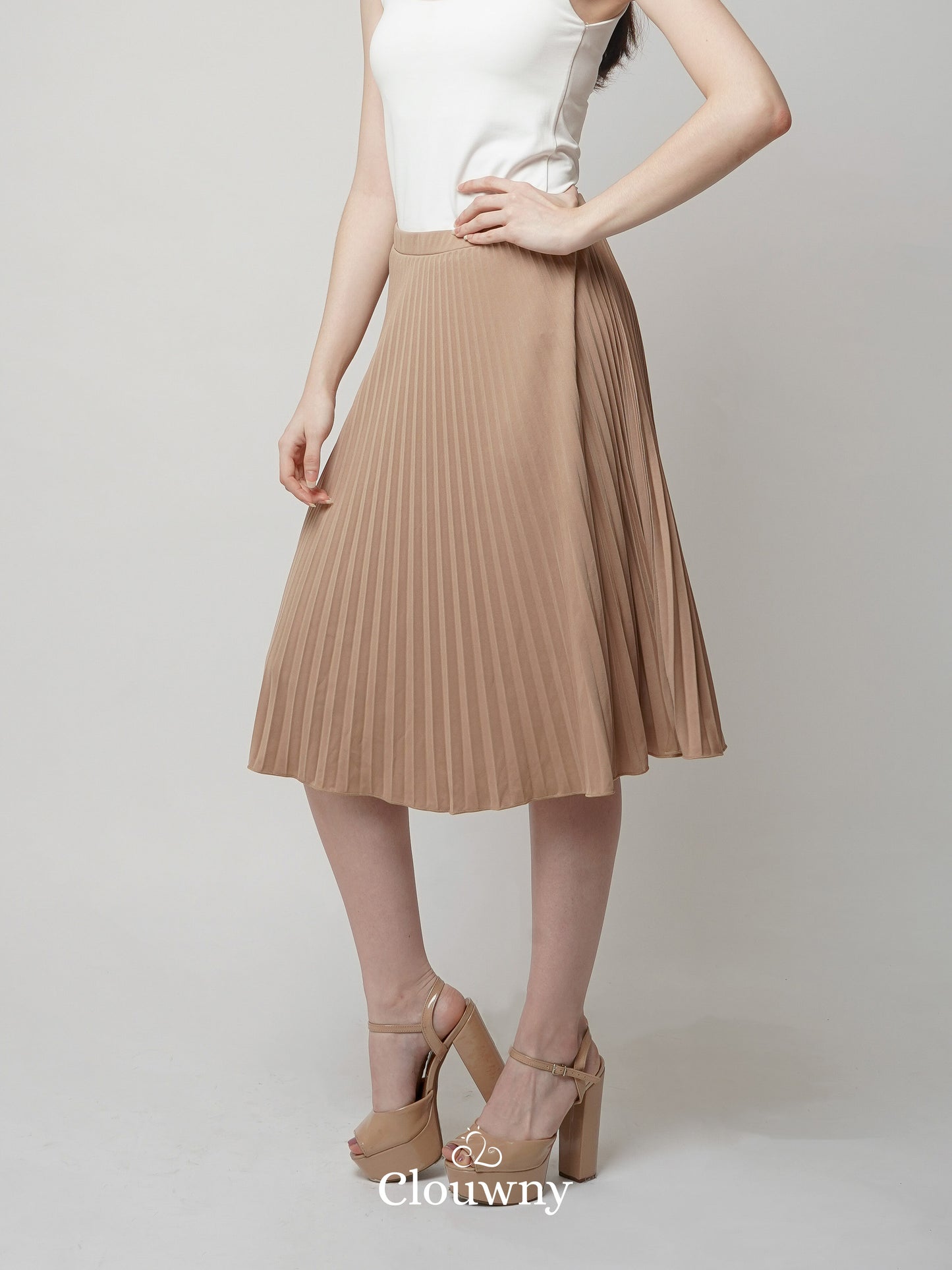 Vamos Midi Pleats Skirt - Cream