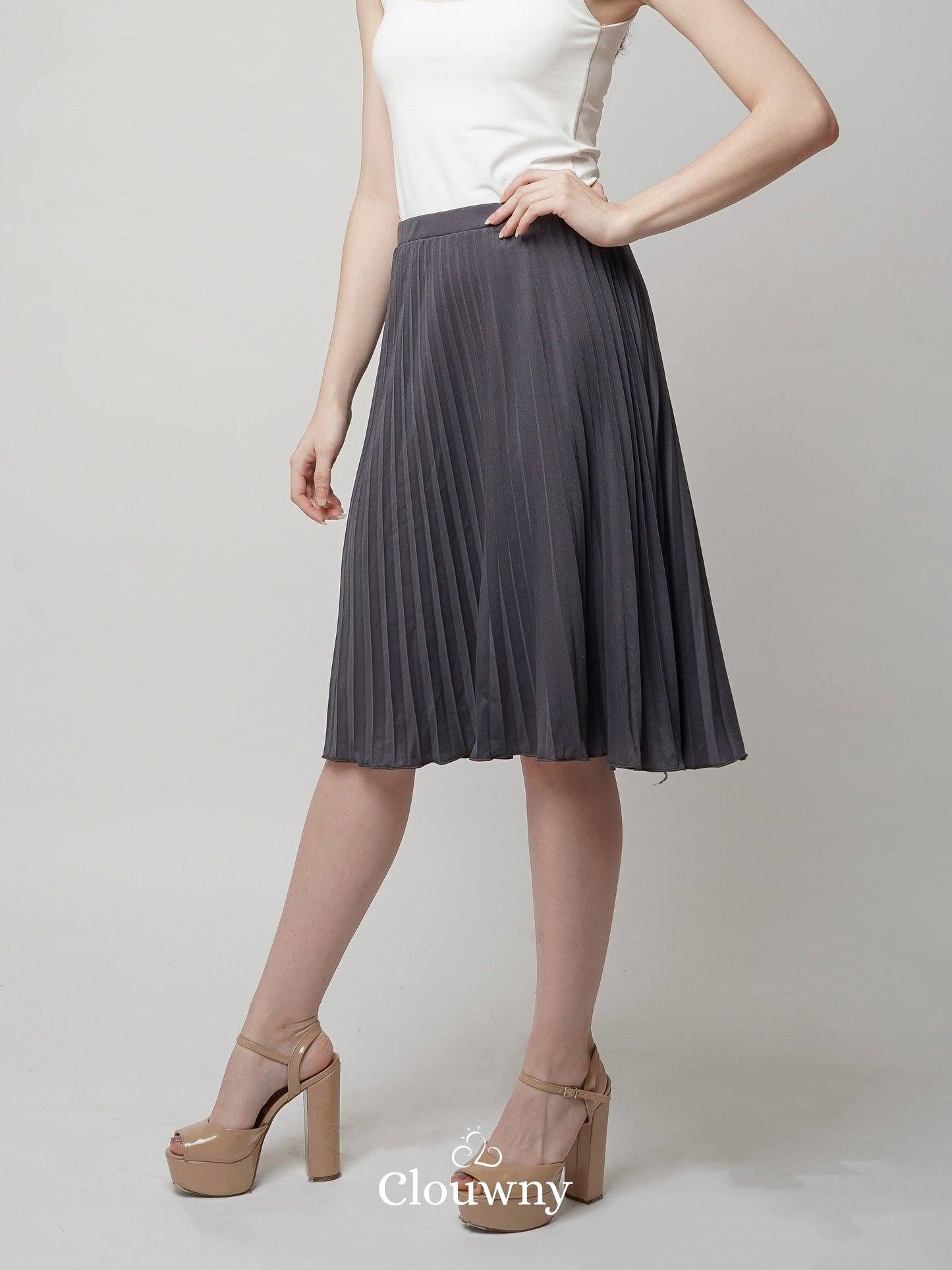 Vamos Midi Pleats Skirt - Dark Grey