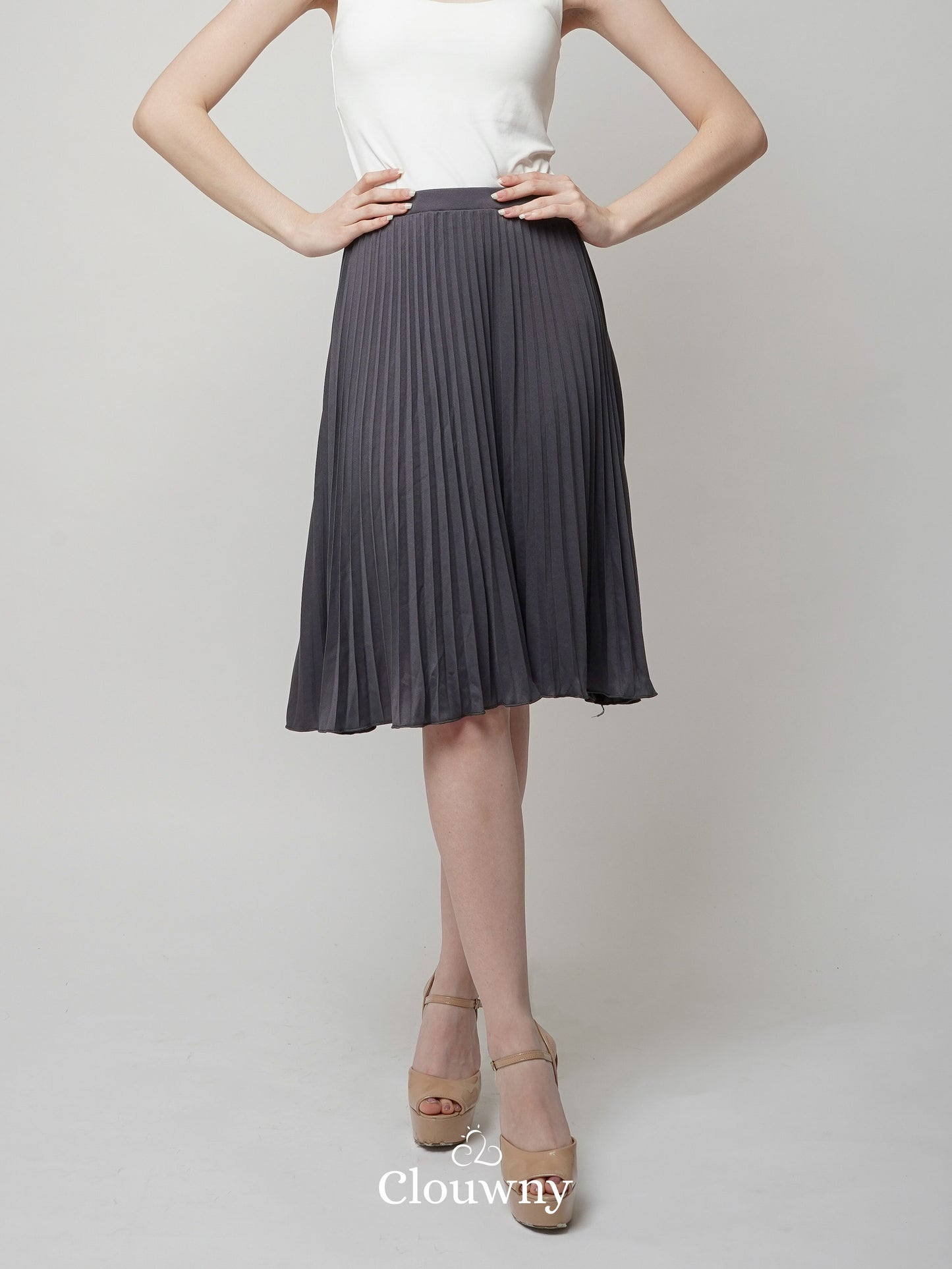 Vamos Midi Pleats Skirt - Dark Grey