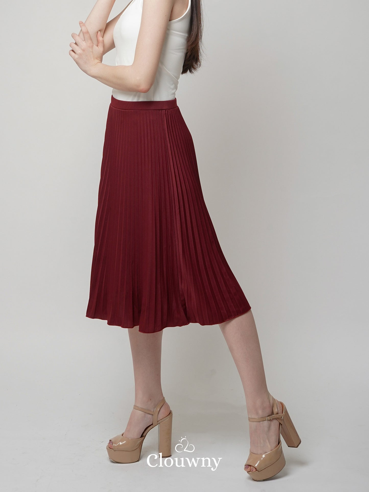 Rok Midi Lipit Vamos - Maroon