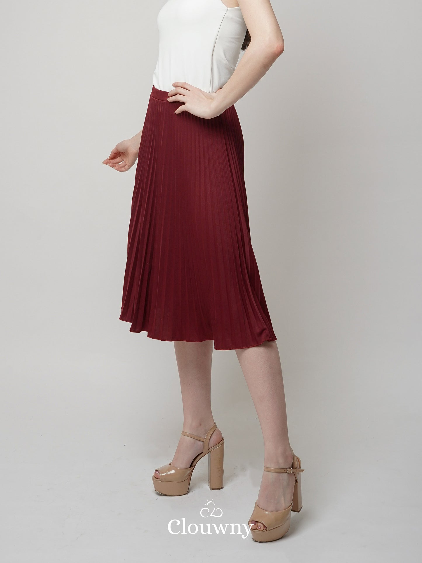 Rok Midi Lipit Vamos - Maroon