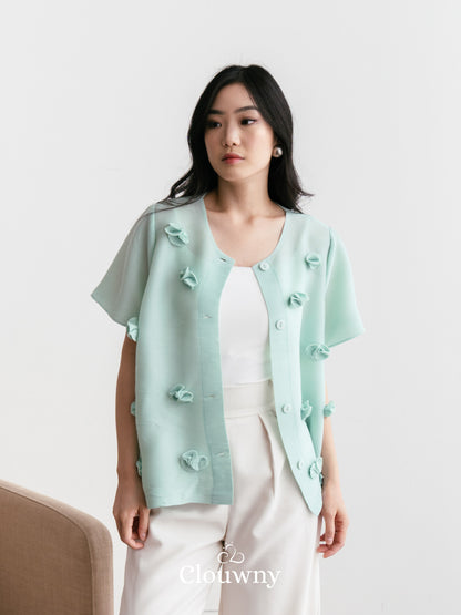 Valva Flower Pleats Top - Mint