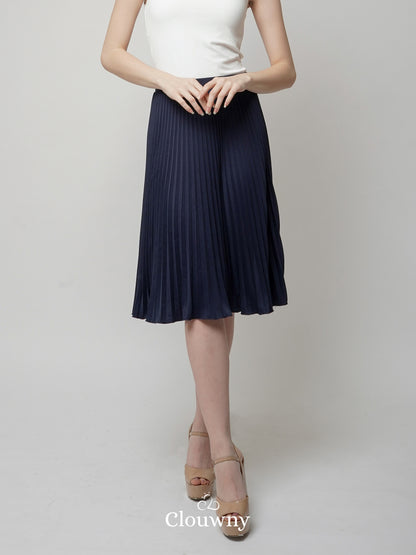 Rok Midi Lipit Vamos - Biru Dongker