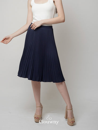 Rok Midi Lipit Vamos - Biru Dongker