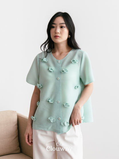 Valva Flower Pleats Top - Mint