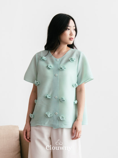 Valva Flower Pleats Top - Mint