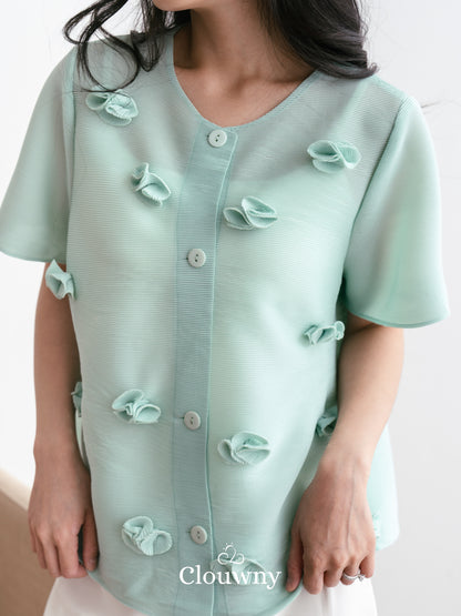 Valva Flower Pleats Top - Mint