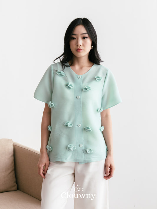 Valva Flower Pleats Top - Mint