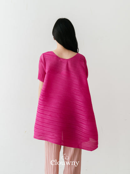 Celi Assymetric Pleats Top - Fuchsia