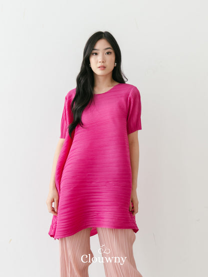 Celi Assymetric Pleats Top - Fuchsia