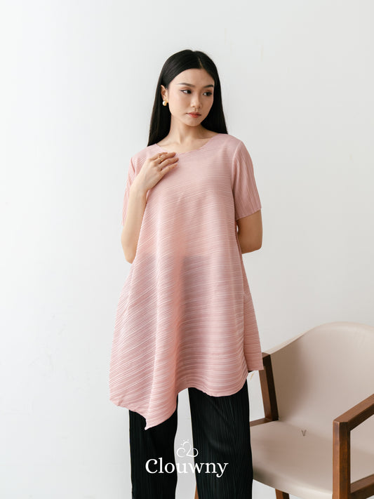 Celi Assymetric Pleats Top - Dusty Pink