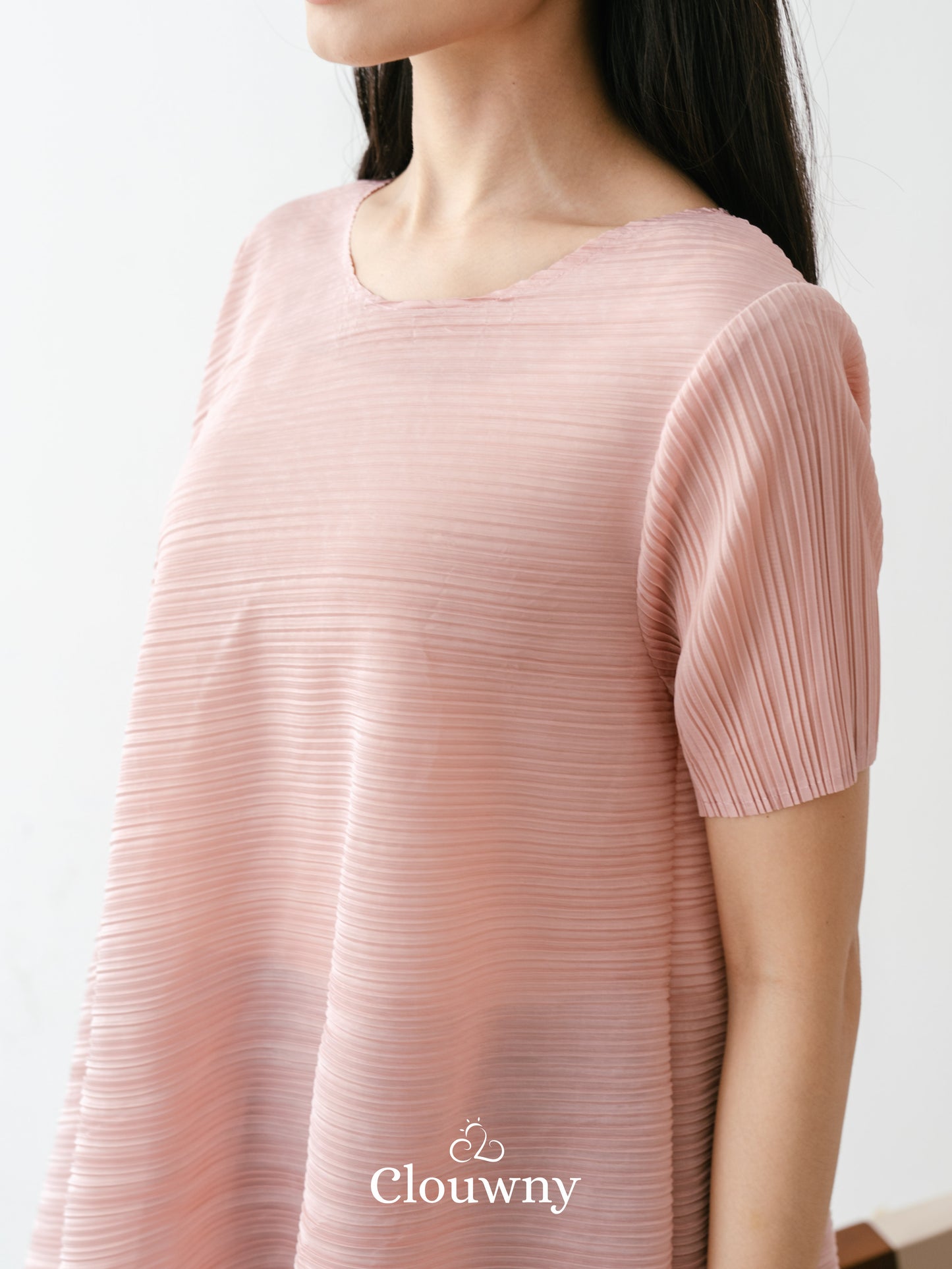 Celi Assymetric Pleats Top - Dusty Pink