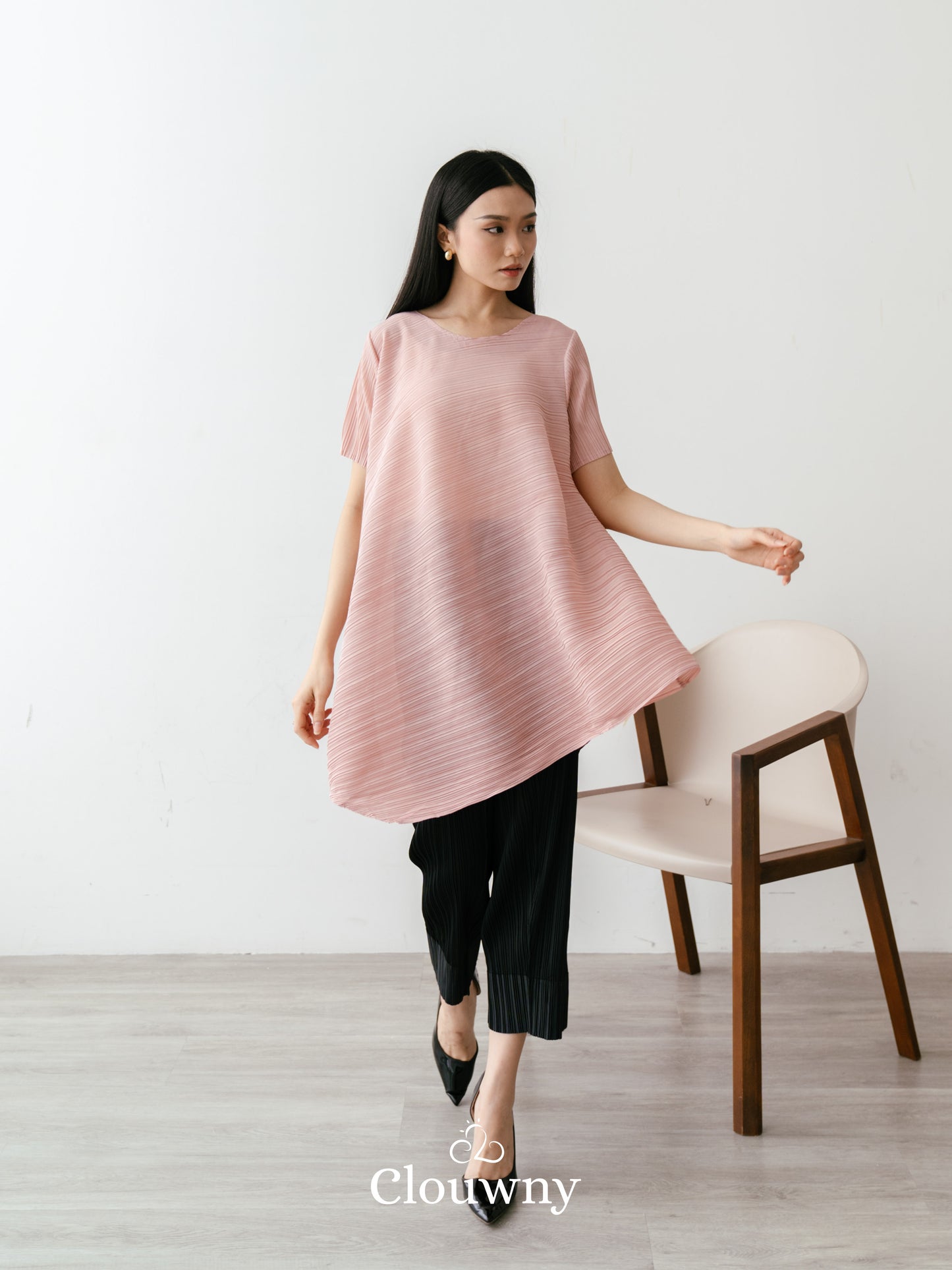 Celi Assymetric Pleats Top - Dusty Pink