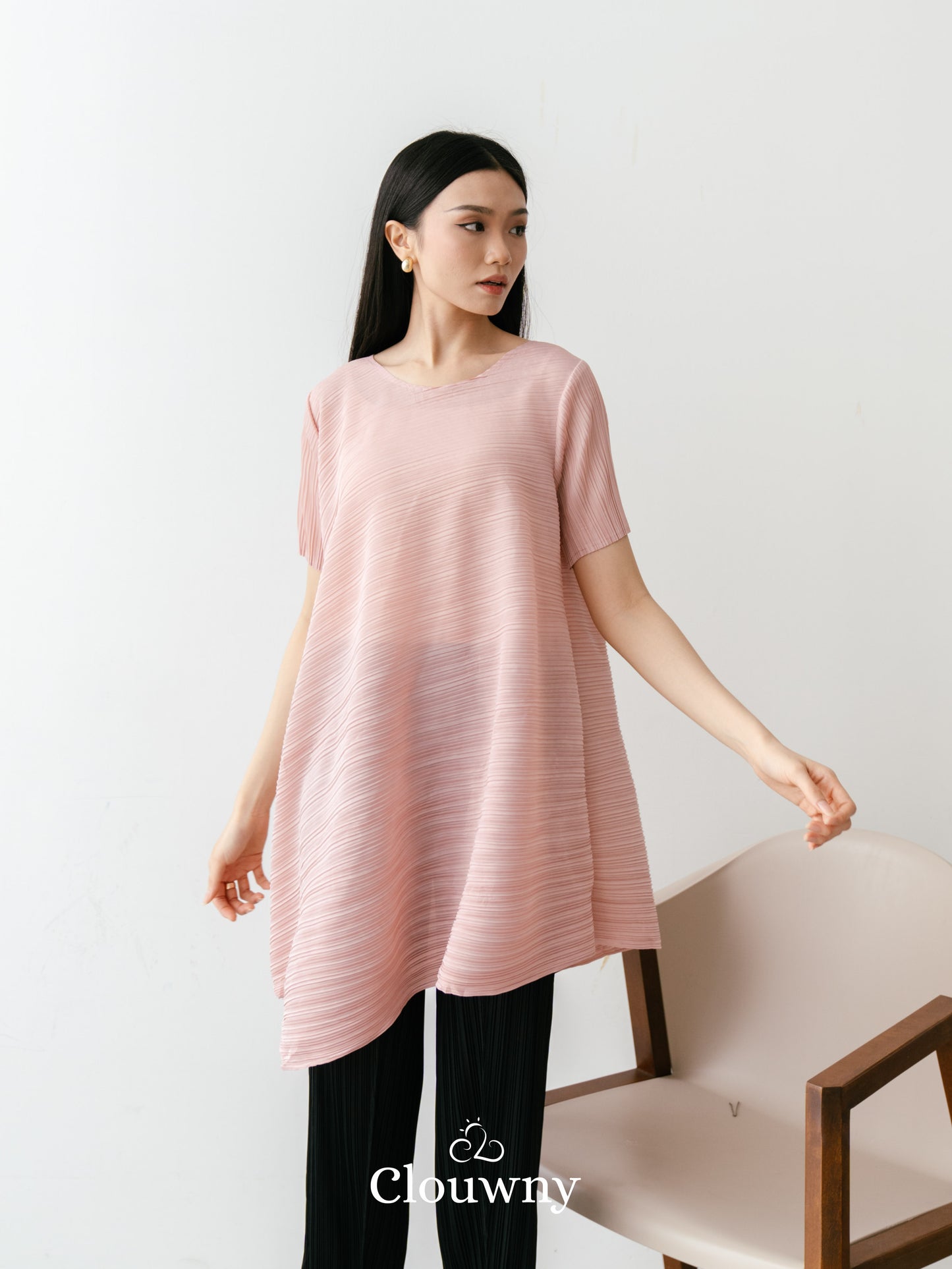 Celi Assymetric Pleats Top - Dusty Pink