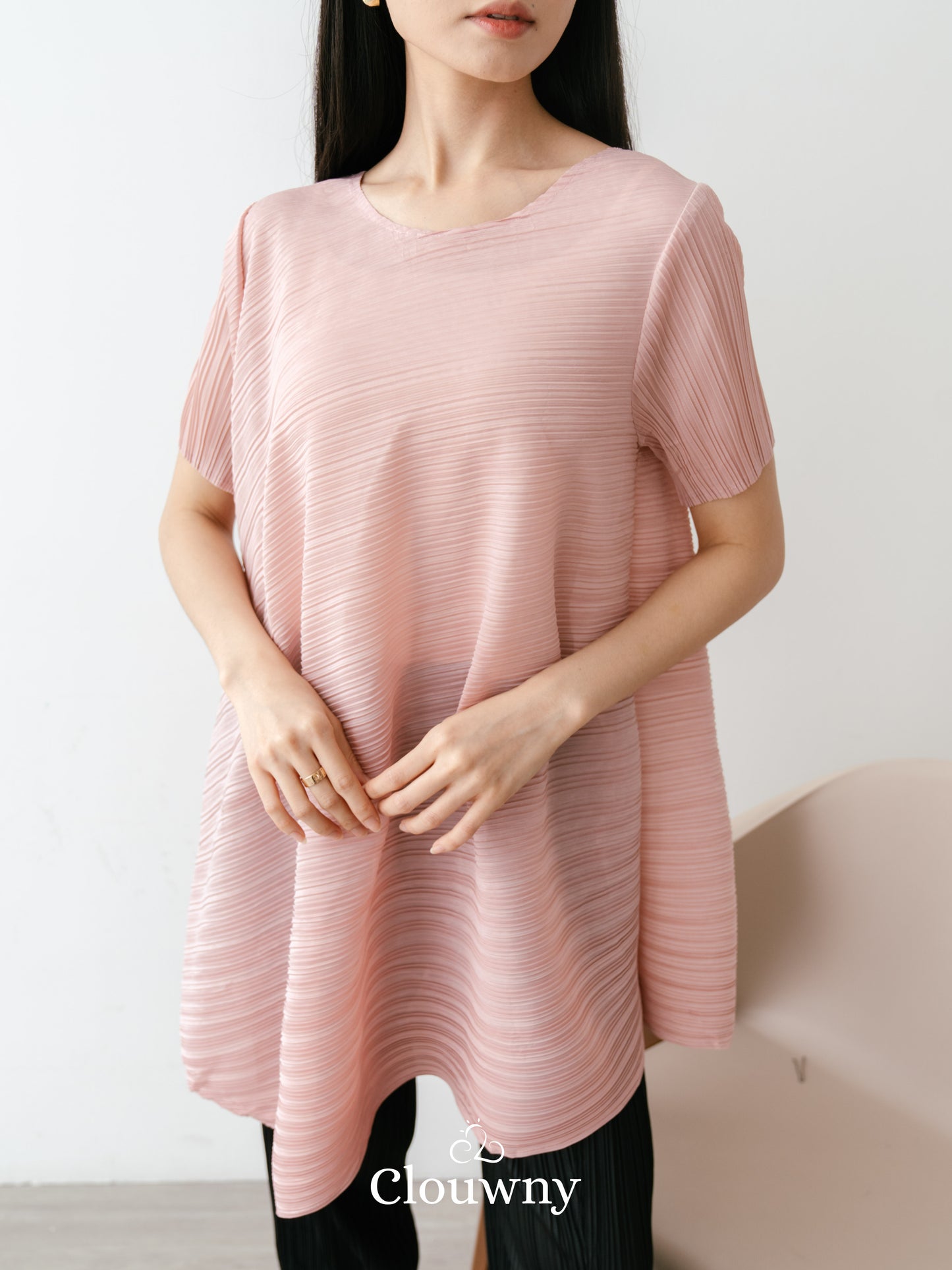 Celi Assymetric Pleats Top - Dusty Pink