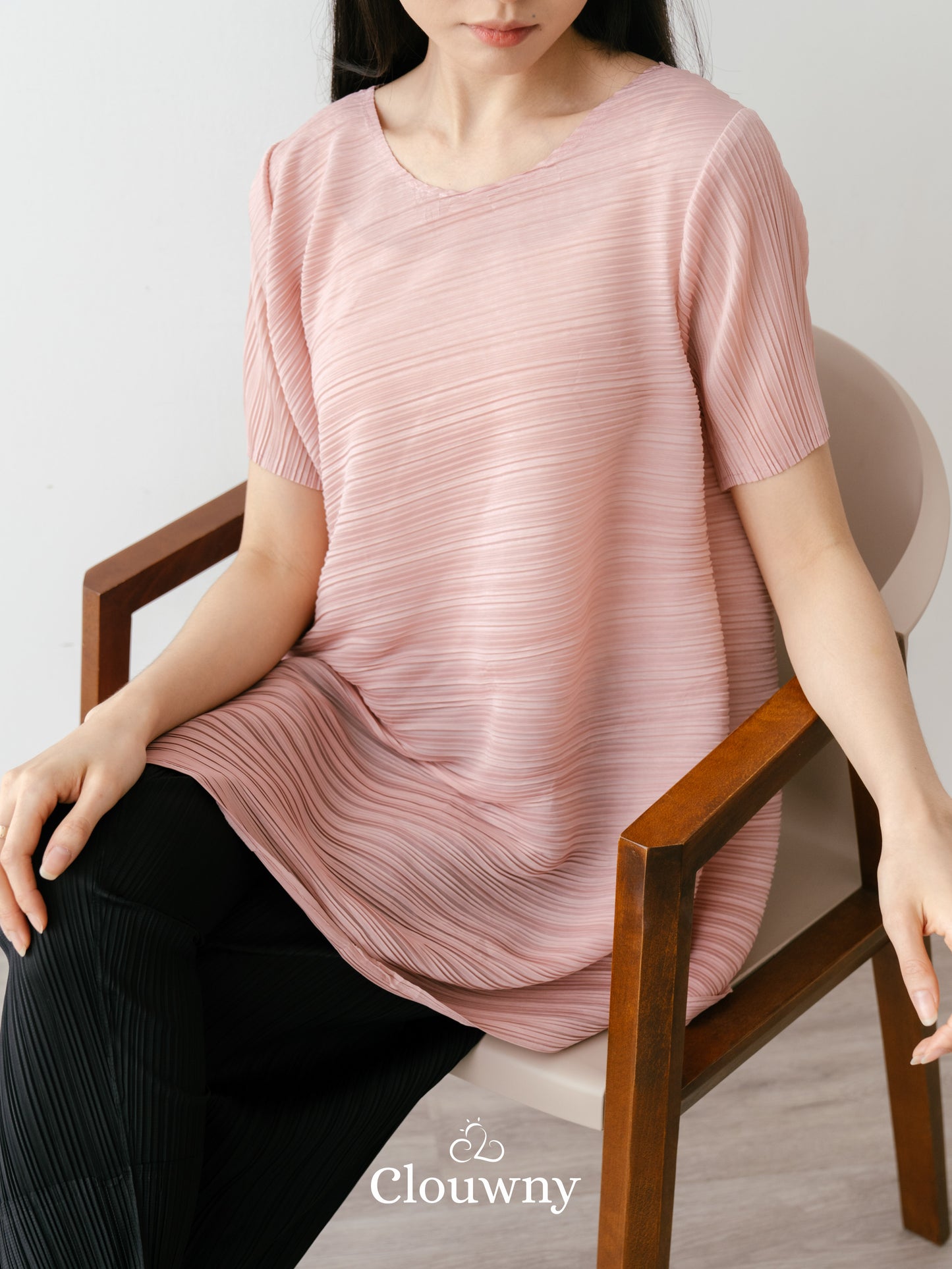 Celi Assymetric Pleats Top - Dusty Pink