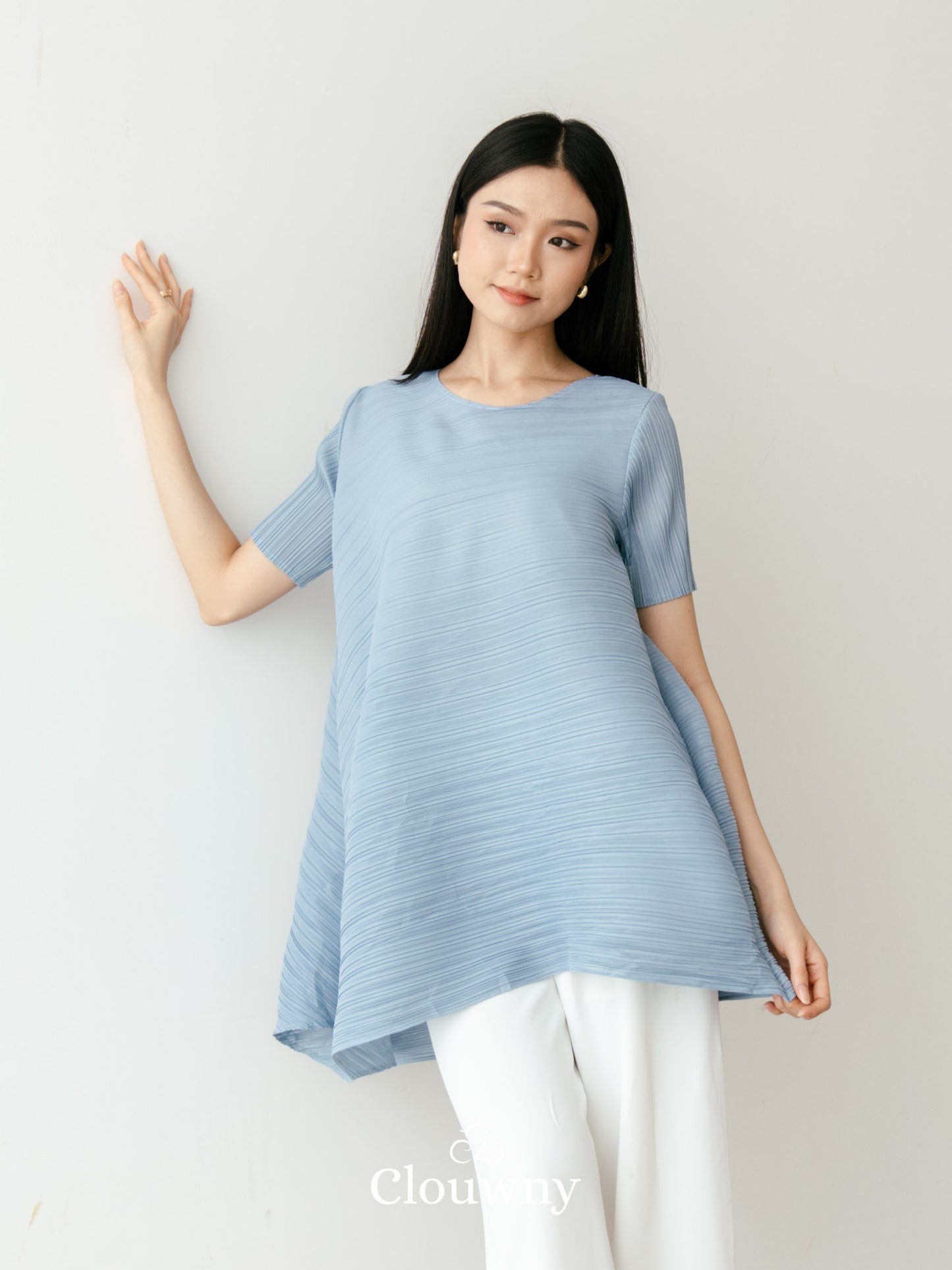 Celi Assymetric Pleats Top - Blue