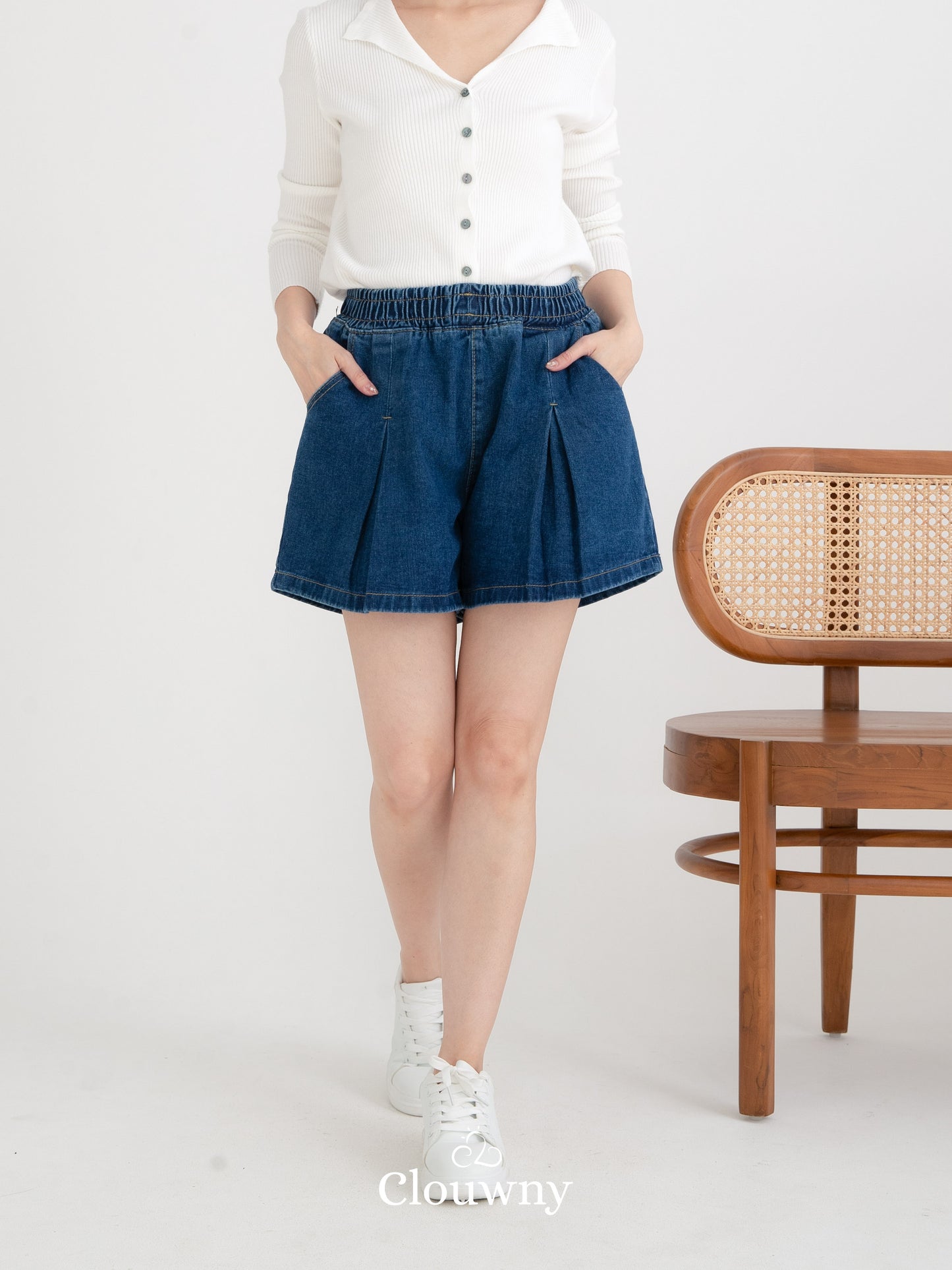 Flare Denim Short Pants - Dark Blue