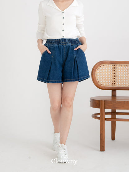 Flare Denim Short Pants - Dark Blue