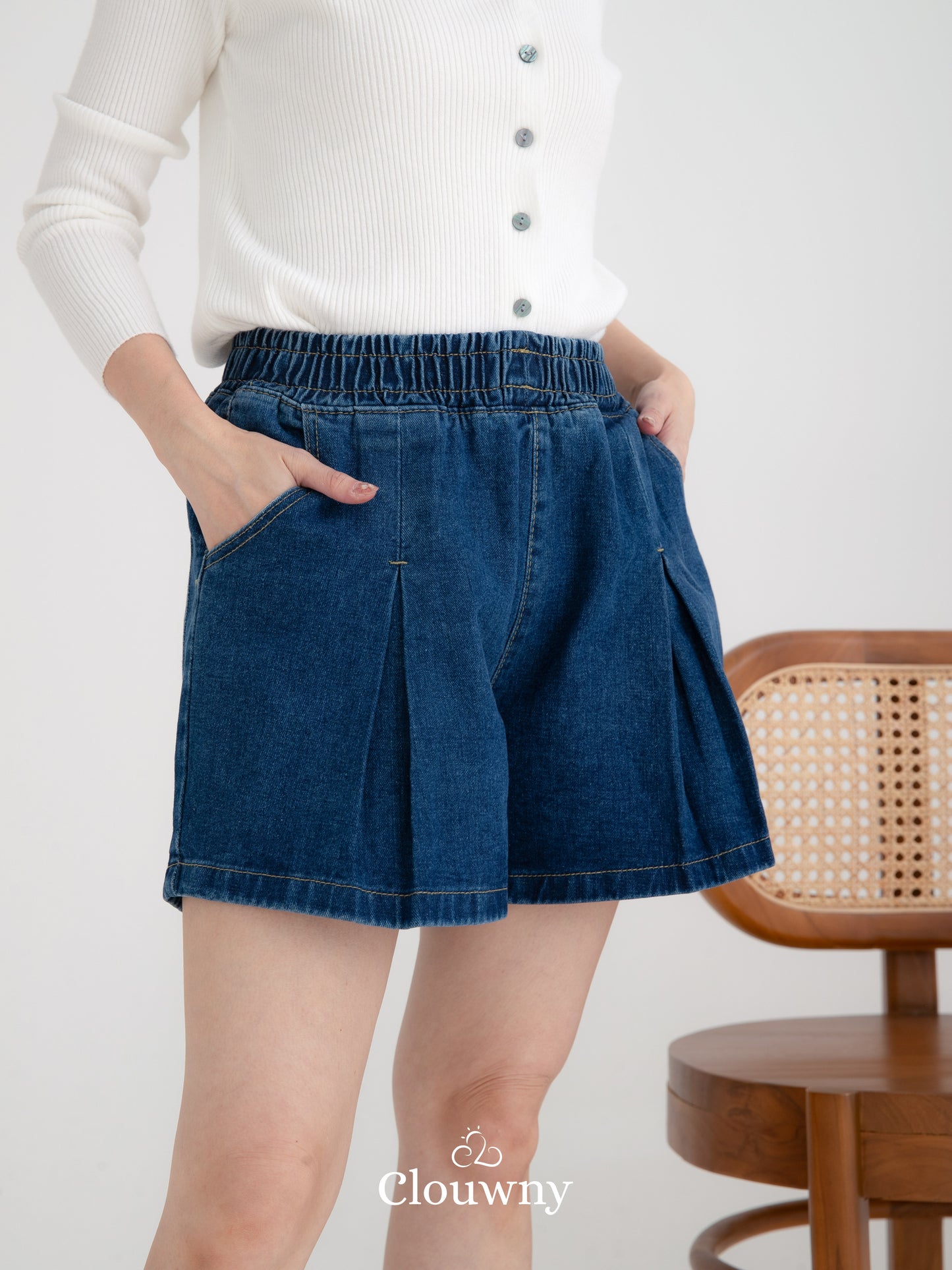 Flare Denim Short Pants - Dark Blue