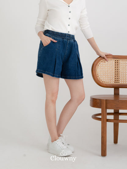 Flare Denim Short Pants - Dark Blue