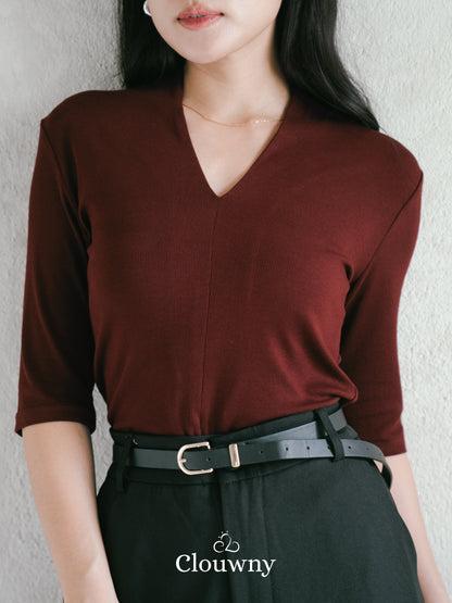 Elara Vneck Top - Maroon