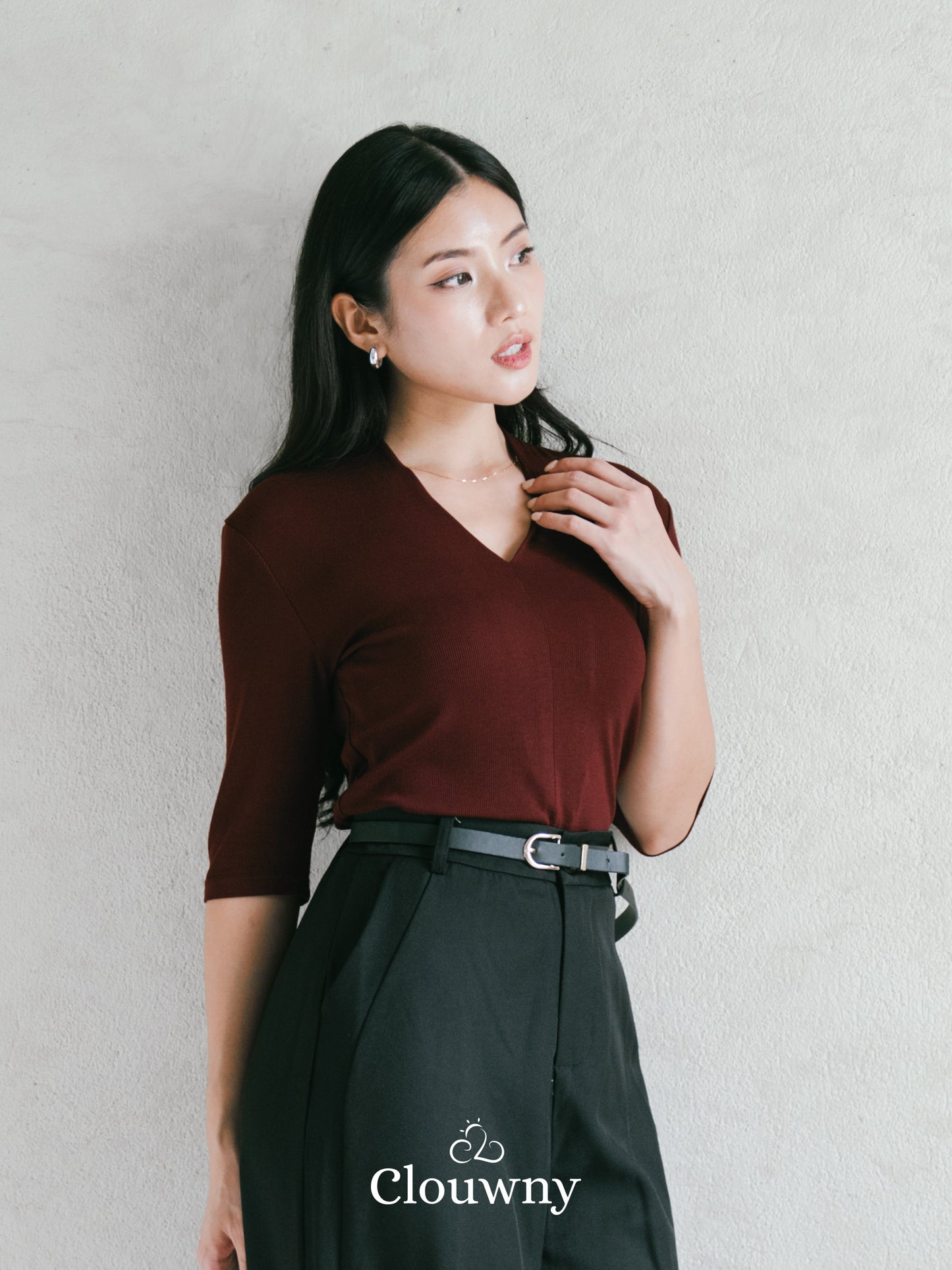Elara Vneck Top - Maroon