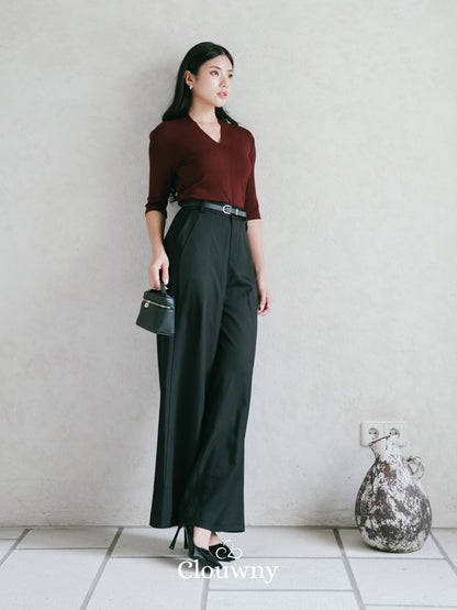 Elara Vneck Top - Maroon