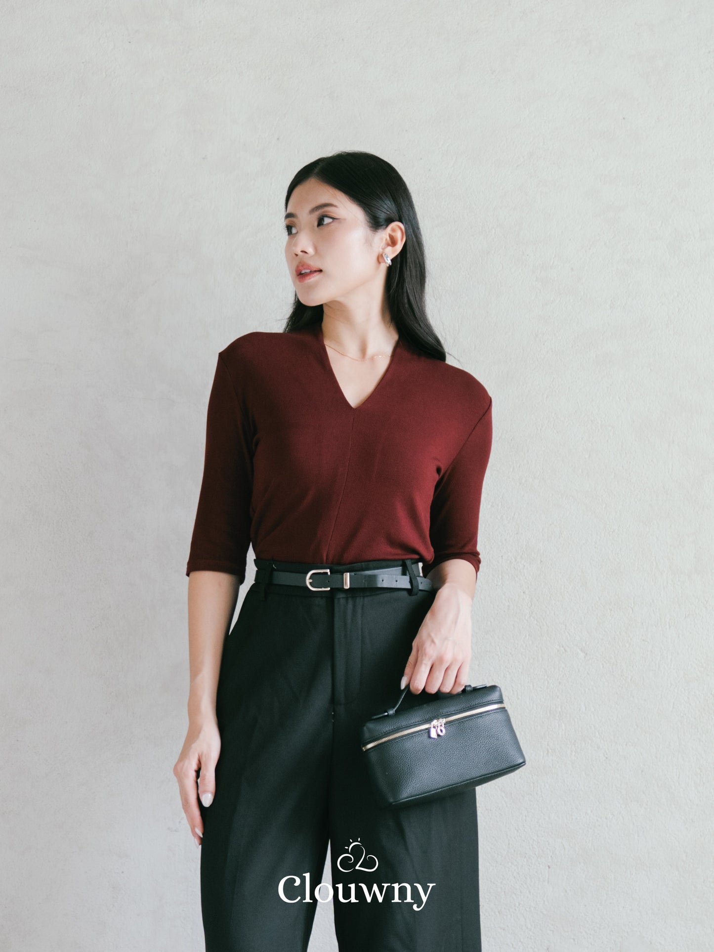 Elara Vneck Top - Maroon