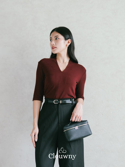 Elara Vneck Top - Maroon