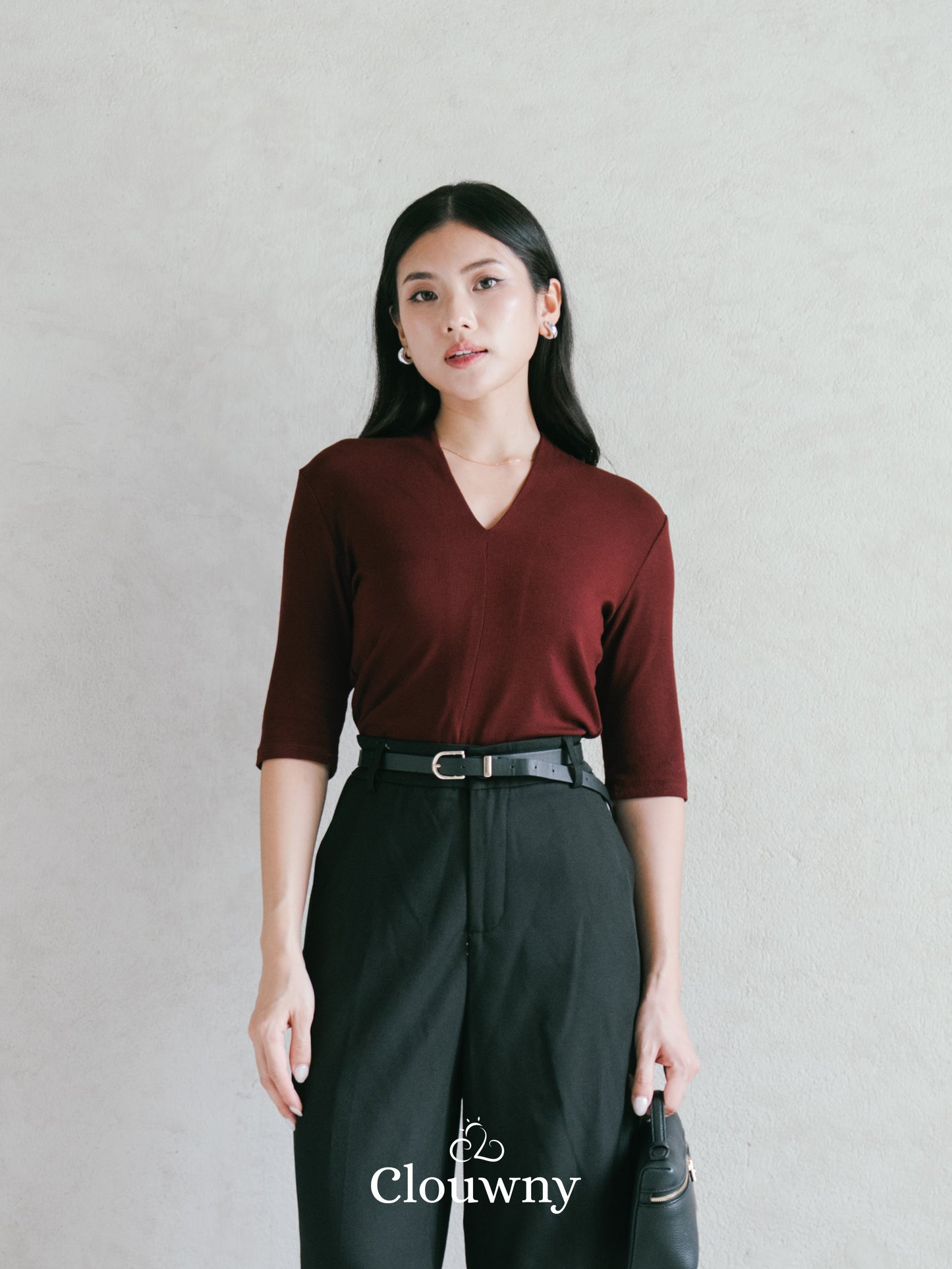 Elara Vneck Top - Maroon