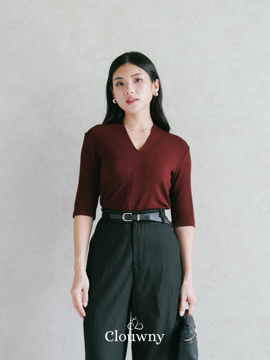 Elara Vneck Top - Maroon