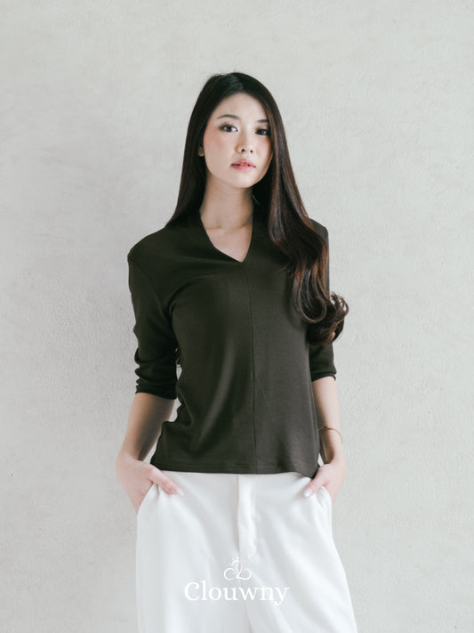 Elara Vneck Top - Coffee