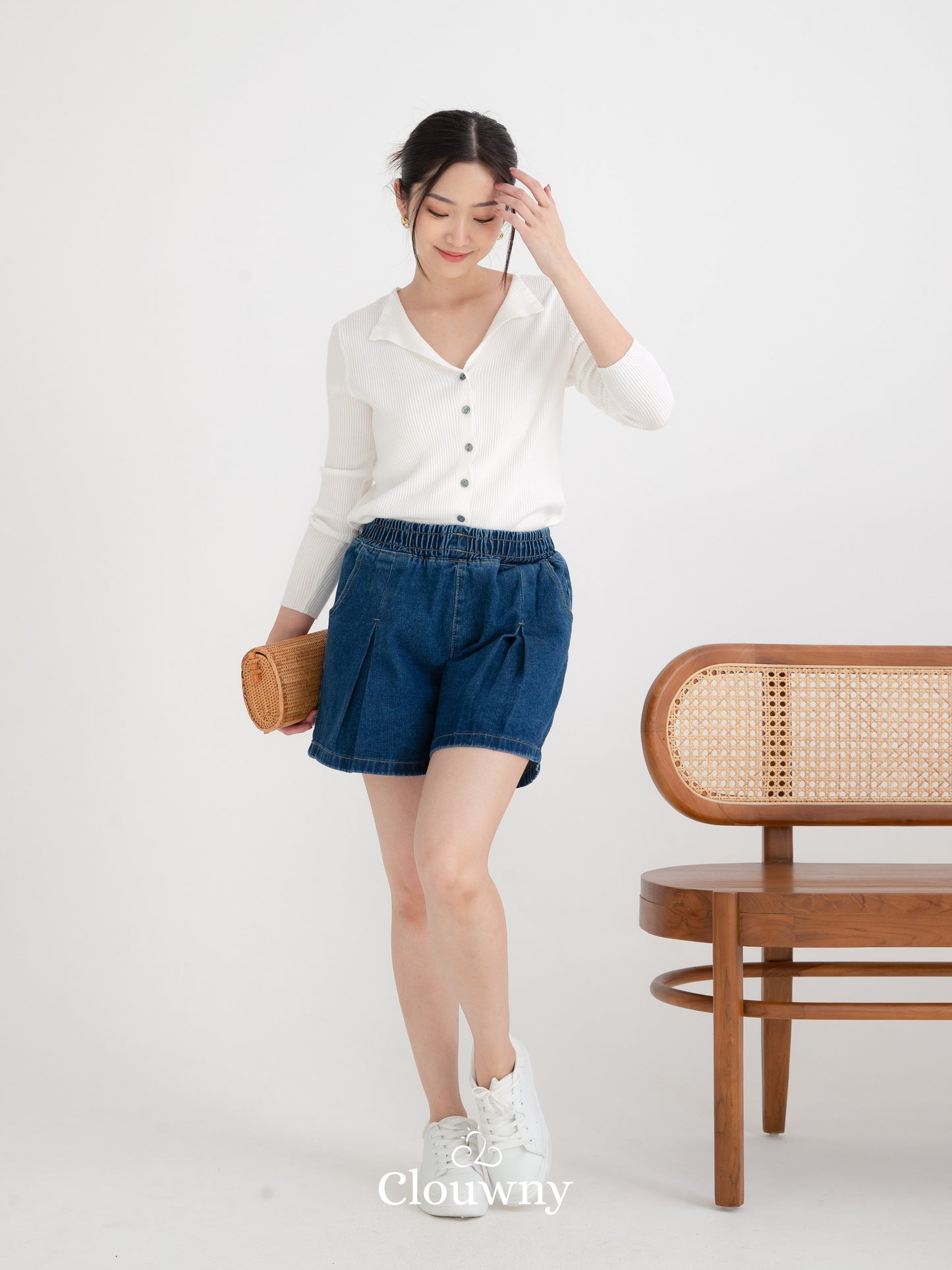 Flare Denim Short Pants - Dark Blue