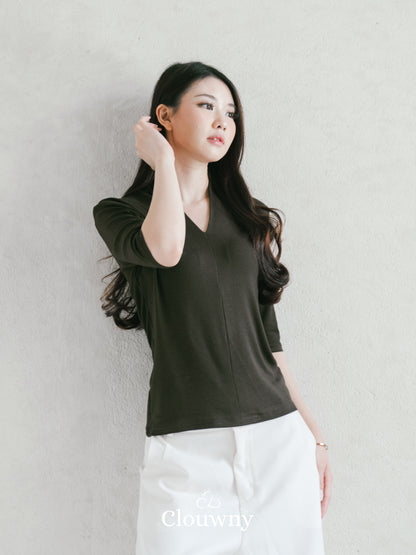 Elara Vneck Top - Coffee