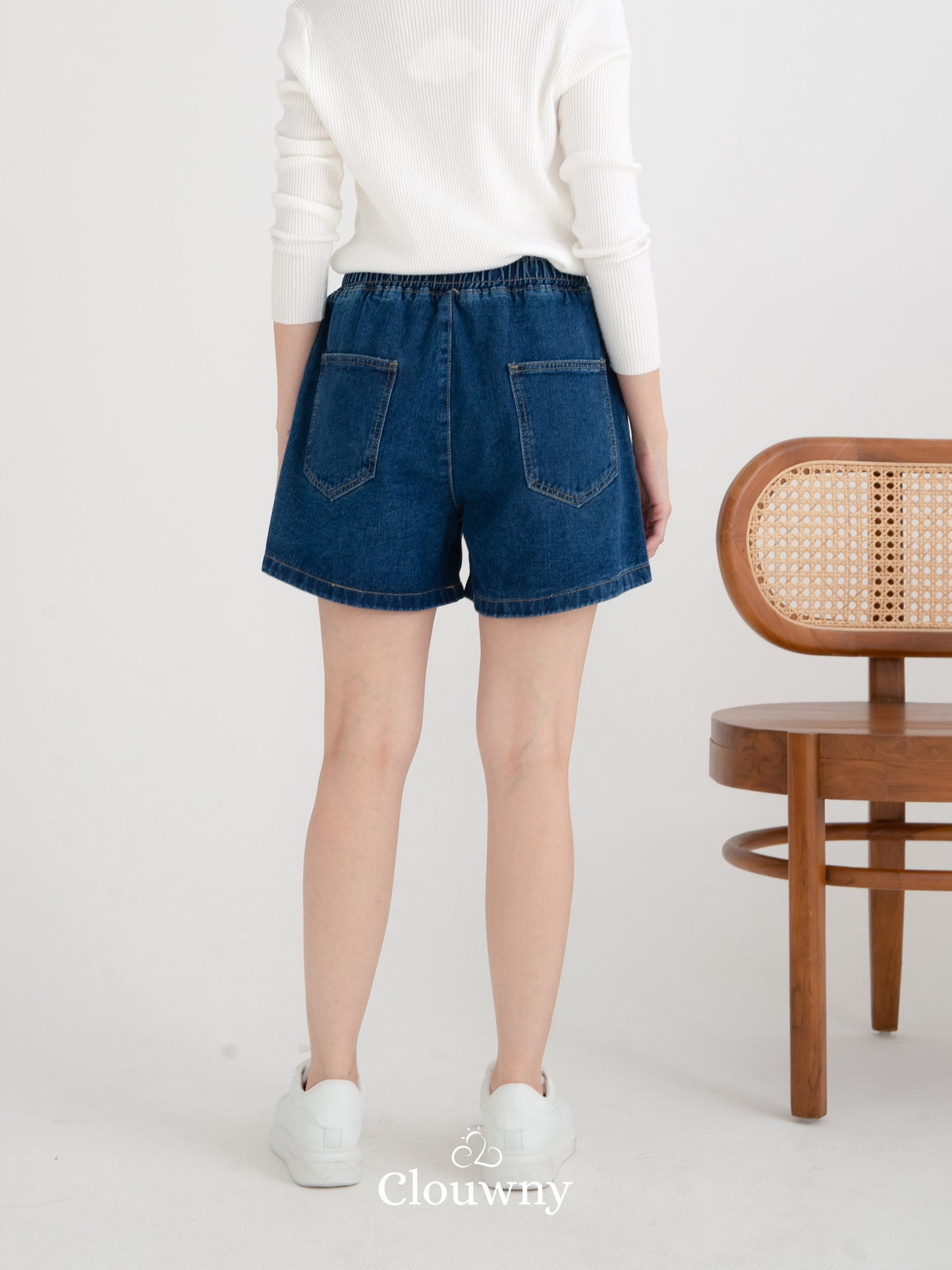 Flare Denim Short Pants - Dark Blue