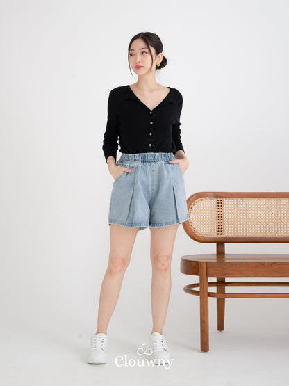 Flare Denim Short Pants - Light Blue