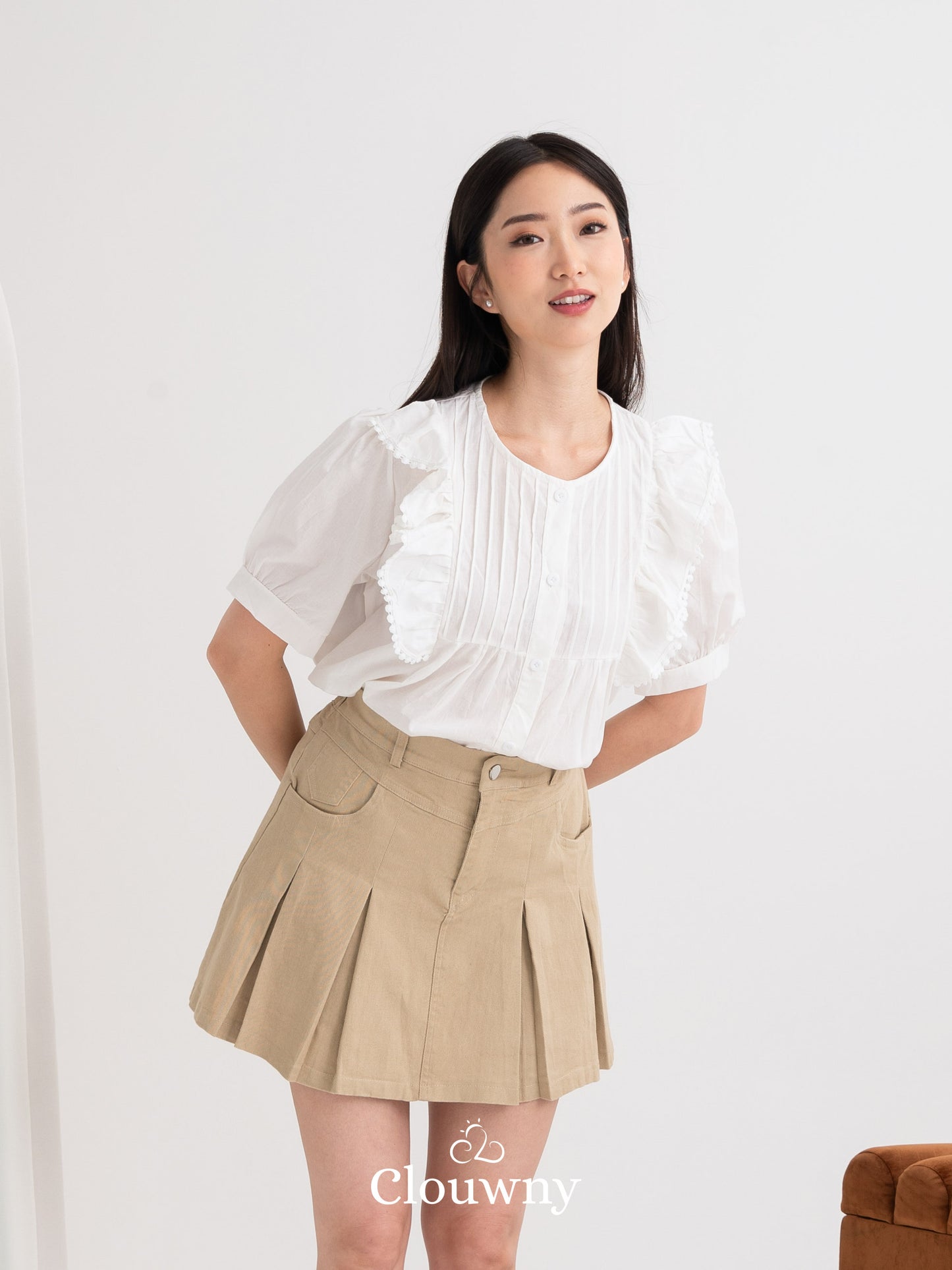 Freny Button Top - White