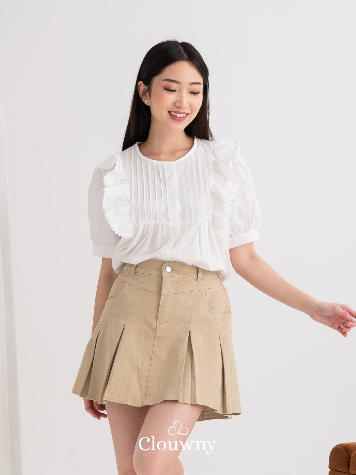 Freny Button Top - White